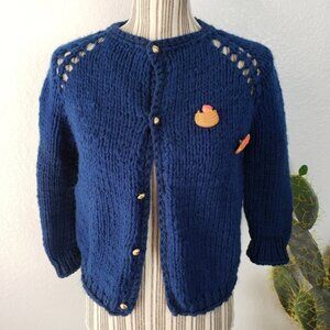 Vintage Hand Knitted Mini Cardigan Chunky Knit Navy Blue size S